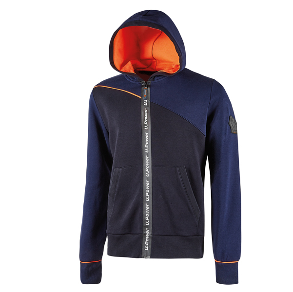 MD_94213 Felpa Jupiter - con cappuccio - taglia L - blu/arancione - U-Power - immagine 1