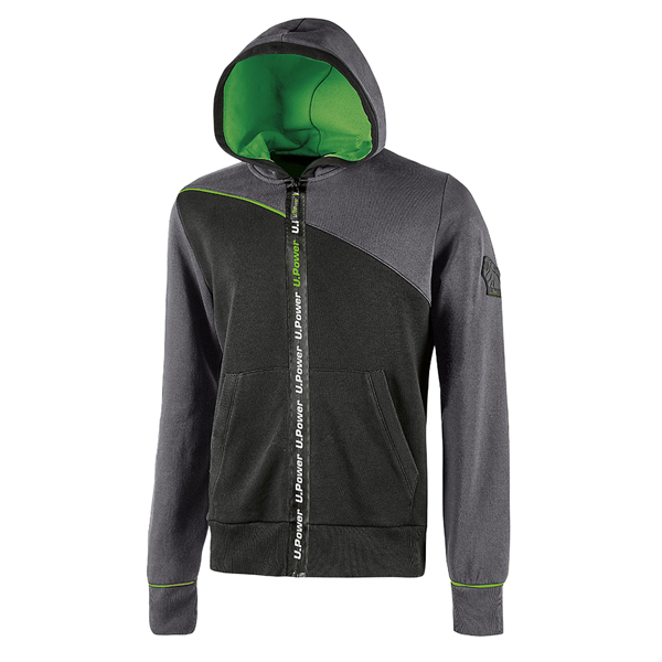 MD_94218 Felpa Jupiter - con cappuccio - taglia XL - grigio/verde - U-Power - immagine 1
