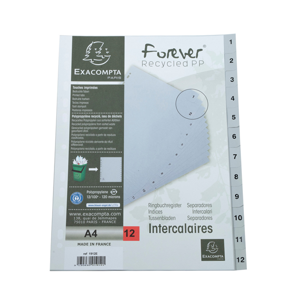 MD_94273 Intercalare numerico - PP riciclato - A4 - 12 tasti - grigio - Exacompta - immagine 1