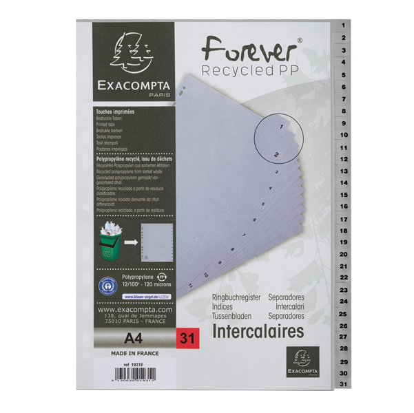 MD_94274 Intercalare numerico - 31 tasti - A4 - PP riciclato - grigio - Exacompta - immagine 1