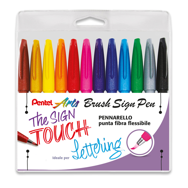 MD_94287 Pennarello Brush Sign Pen - colori assortiti - Pentel - conf. 12 pezzi - immagine 1