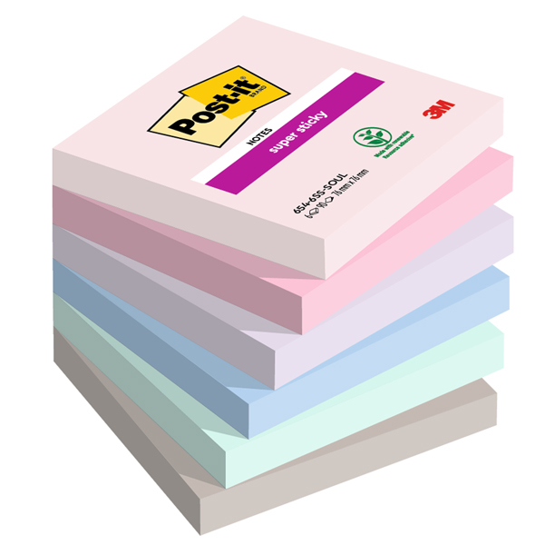 MD_94368 Blocco Post-it Super Sticky - 654-6SS-SOUL - 76 x 76 mm - colori Soulful - 90 fogli - Post-it - conf. 6 pezzi - immagine 1