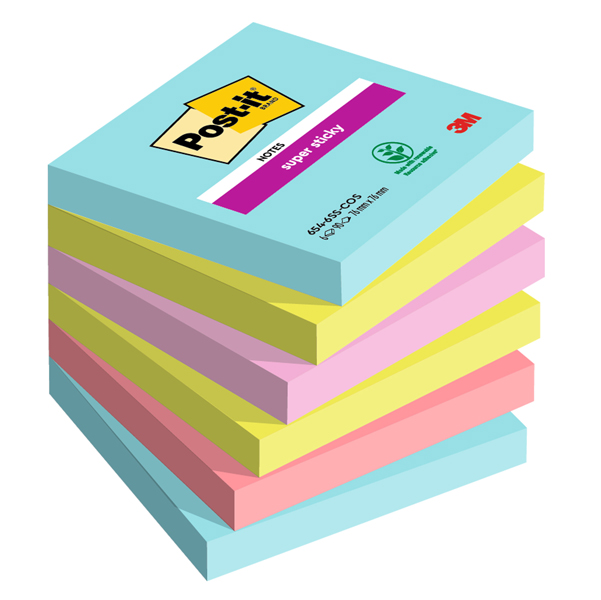 MD_94374 Blocco Post-it Super Sticky - 654-6SS-COS - 76 x 76 mm - colori Cosmic - 90 fogli - Post-it - conf. 6 pezzi - immagine 1