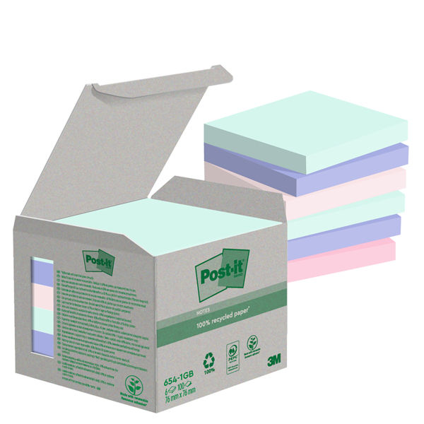 MD_94385 Blocco Post-it Green - 654-1GB - 76 x 76 mm - natural - 100 fogli - Post-it - conf. 6 pezzi - immagine 1