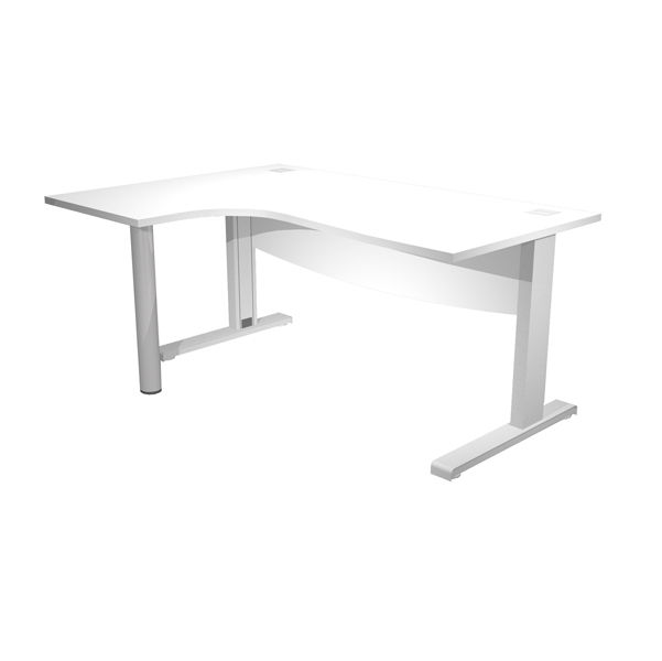 MD_94430 Scrivania compact Agorà - fianco sx metallico - L 160 x P120/80/60 x H 73 cm - con supporto metal e modesty panel - bianco - immagine 1