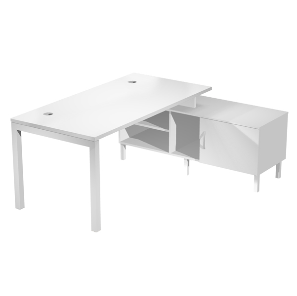 MD_94475 Scrivania Agorà - con mobile di servizio portante - 185 x 140 x L 72,5 cm - bianco - immagine 1
