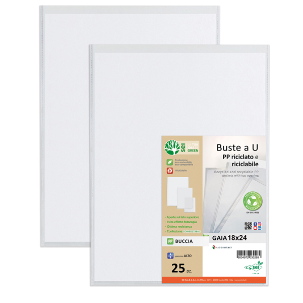 MD_94535 Buste a sacco Gaia - PP riciclato - 18 x 24 cm - buccia - trasparente - Sei rota - conf. 25 pezzi - immagine 1