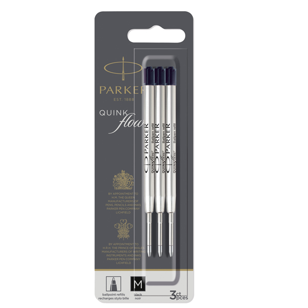MD_94549 Refill sfera QuinkFlow - punta media - metallo - nero - Parker - blister 3 pezzi - immagine 1