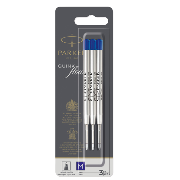 MD_94550 Refill sfera QuinkFlow - punta media - metallo - blu - Parker - blister 3 pezzi - immagine 1