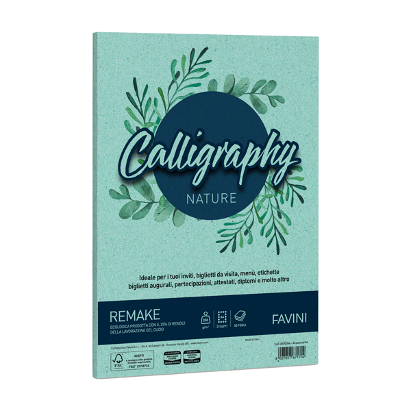MD_94637 Carta Calligraphy Nature Remake - A4 - 250 gr - acquamarina - Favini - conf. 50 fogli - immagine 1