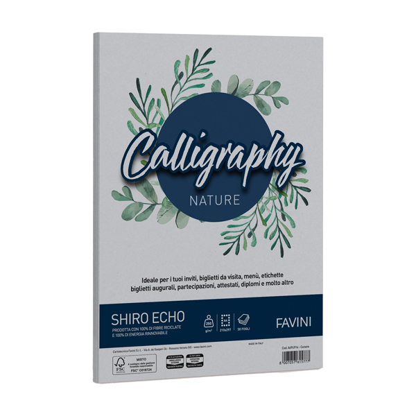 MD_94654 Carta Calligraphy Nature Shiro Eco - A4 - 250 gr - cenere - Favini - conf. 50 fogli - immagine 1