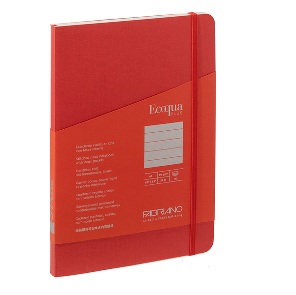 MD_94731 Taccuino Ecoqua Plus - con elastico - rilegatura cucita - A5 - 5 mm - 80 fogli - righe - lampone - Fabriano - immagine 1