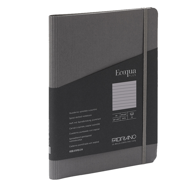 MD_94739 Taccuino Ecoqua Plus - con elastico - spiralato - A5 - 70 fogli - righe - antracite - Fabriano - immagine 1