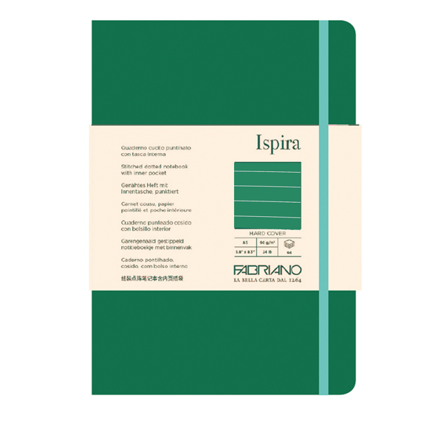 MD_94752 Taccuino Ispira - con elastico - copertina rigida - A5 - 96 fogli - righe - verde - Fabriano - immagine 1
