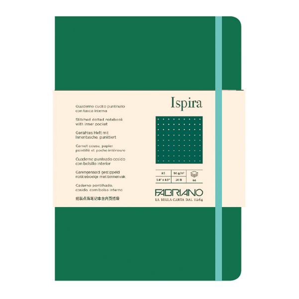 MD_94758 Taccuino Ispira - con elastico - copertina flessibile - A5 - 96 fogli - puntinato - verde - Fabriano - immagine 1