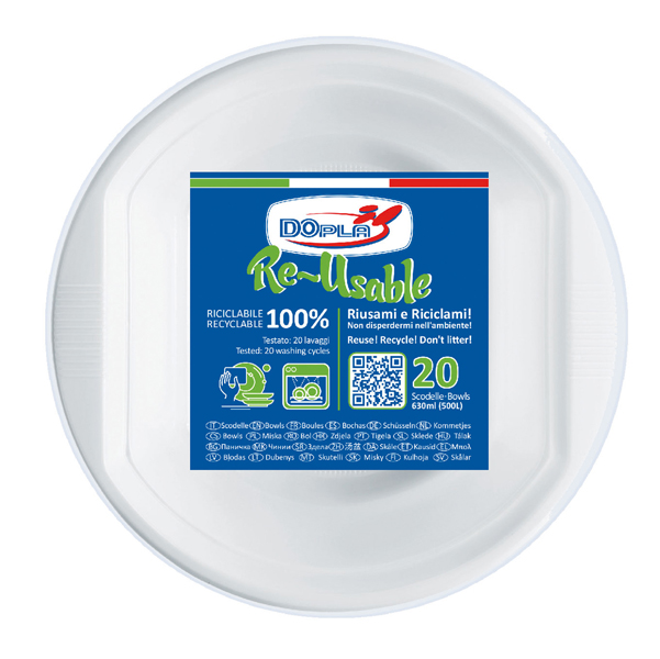 MD_95104 Scodella riutilizzabile - rotonda - diametro 17 cm - 630 ml - PS reuse - bianco - Dopla - conf. 20 pezzi - immagine 1