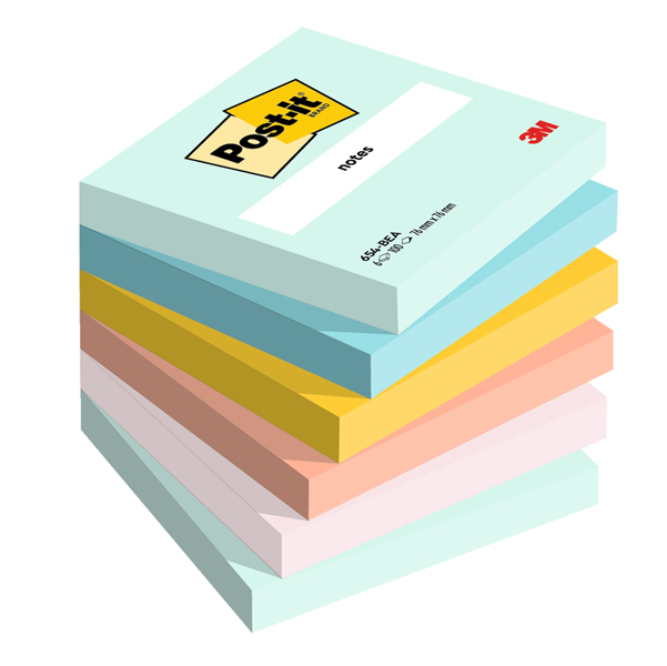 MD_95658 Blocco Post-it - 654-BEA - 76 x 76 mm - colori Beachside - 100 fogli - Post-it - conf. 6 pezzi - immagine 1