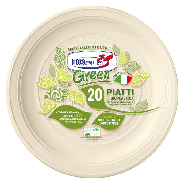 MD_96696 Piatto frutta monouso- rotondo - diametro 17 cm - Mater-Bi - avorio - Dopla Green- conf. 20 pezzi - immagine 1