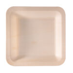 Piatto piano monouso - quadrato - 21,5 x 21,5 cm - legno - colore naturale - Signor Bio - conf. 50 pezzi