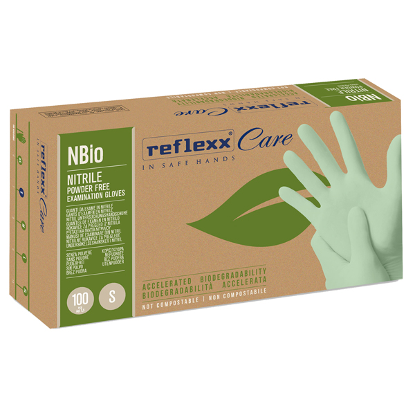 MD_96879 Guanti in nitrile bio - tg S - verde pastello - Reflexx - conf. 100 pezzi - immagine 1