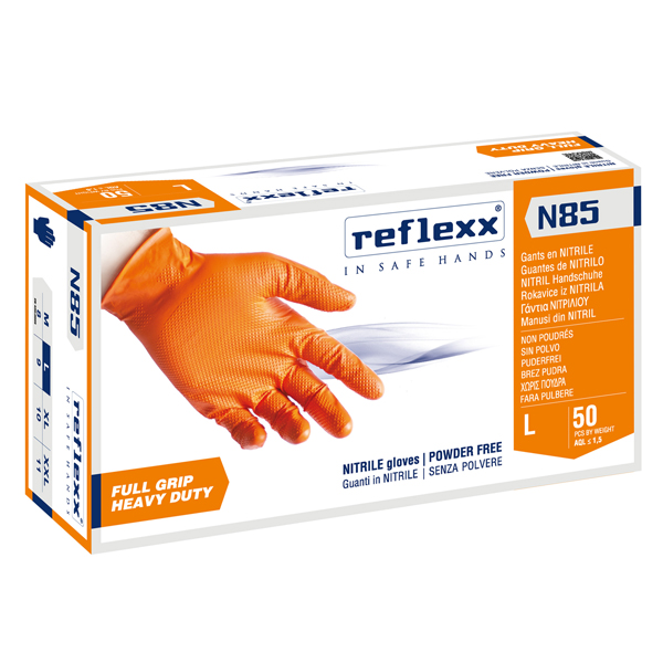 MD_96894 Guanti in nitrile N85 - ultra resistenti - tg L - arancione - Reflexx - conf. 50 pezzi - immagine 1