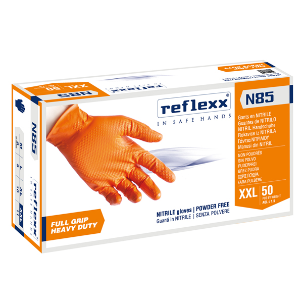 MD_96896 Guanti in nitrile N85 - ultra resistenti - tg XXL - arancione - Reflexx - conf. 50 pezzi - immagine 1