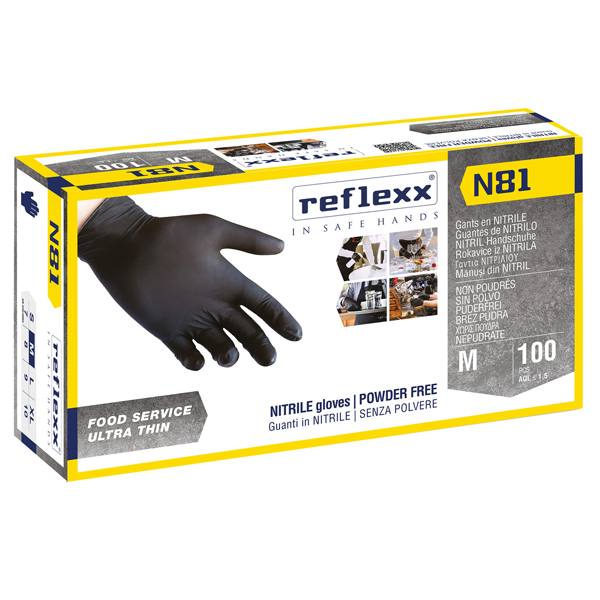 MD_96910 Guanti in nitrile N81 - tg M - nero - Reflexx - conf. 100 pezzi - immagine 1