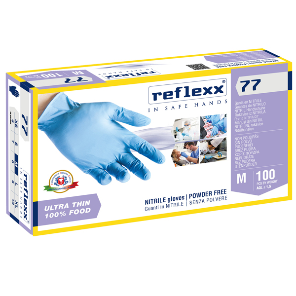 MD_96915 Guanti in nitrile R77 - tg M - azzurro - Reflexx - conf. 100 pezzi - immagine 1