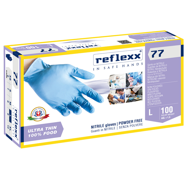 MD_96916 Guanti in nitrile R77 - tg L - azzurro - Reflexx - conf. 100 pezzi - immagine 1