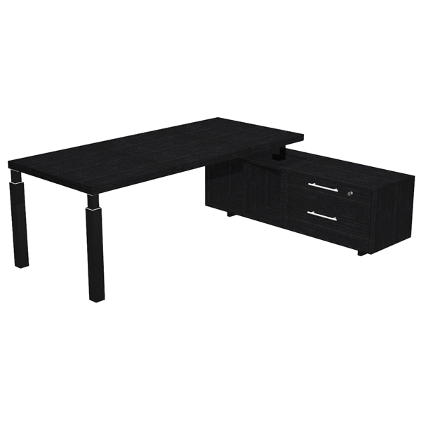 MD_96984 Scrivania direzionale Prestige Quadro - con mobile di servizio - 180 x 90 cm - nero venato/nero - immagine 1