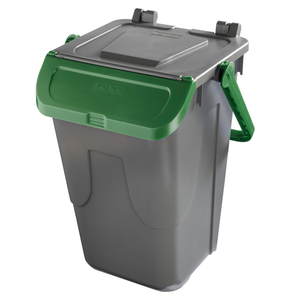 MD_97442 Contenitore portarifiuti Ecology - con sportello e maniglione - 35 L - grigio/verde - Mobil Plastic - immagine 1