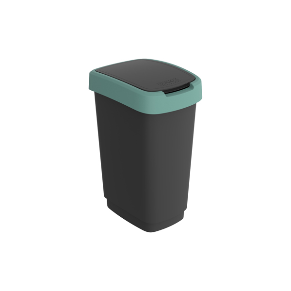 MD_97443 Pattumiera con coperchio basculante - 25 L - 33,3 x 25,2 x 47,6 cm - PPL - nero/verde scuro - Rotho - immagine 1