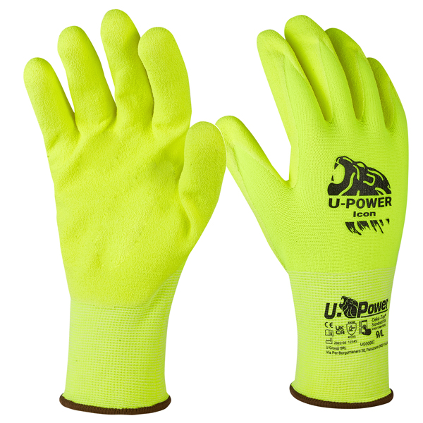 MD_97557 Guanti di protezione ICON - con polsino nero - taglia 10 - giallo fluo - U-Power - immagine 1