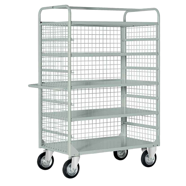MD_99059 Carrello da lavoro - 4 piani estraibili - con sponde rete - 132 x 67 x 177 cm - 450 kg - grigio - Tecnotelai - immagine 1