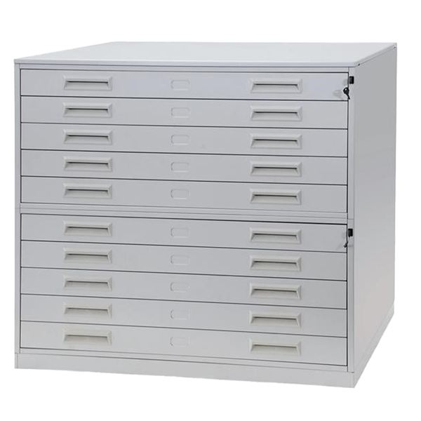 MD_99069 Portadisegni orizzontale - 10 cassetti - per fogli A0 - 137 x 96 x 122 cm - metallo - grigio chiaro - Tecnotelai - immagine 1