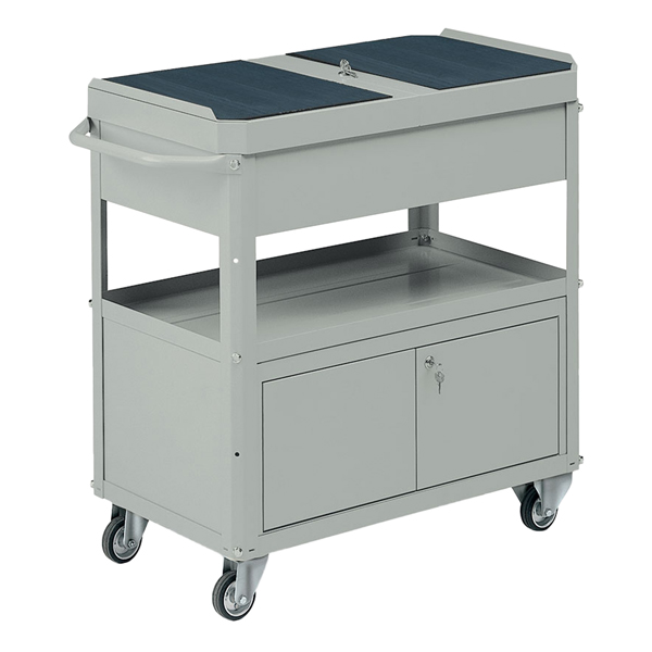 MD_99085 Carrello da lavoro - 2 vasche da 80 x 45 cm - con baule e portattrezzi - 92 x 47,8 x 87,5 cm - grigio - Tecnotelai - immagine 1