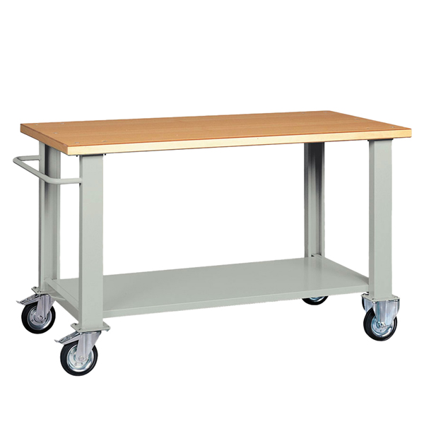 MD_99087 Banco da lavoro - con ruote - 150 x 75 x 90 cm - grigio/legno - Tecnotelai - immagine 1