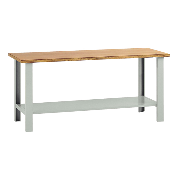 MD_99089 Banco da lavoro - senza cassetti - 200 x 75 x 90 cm - grigio/legno - Tecnotelai - immagine 1