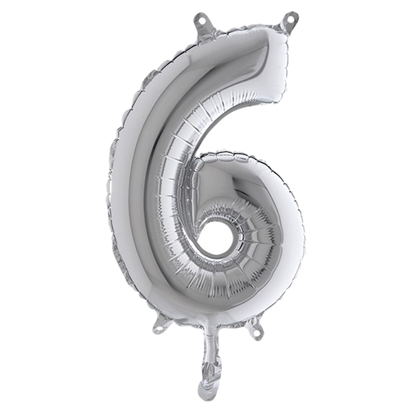 MD_99136 Palloncino - numero 6 - H 36 cm - mylar - argento - Big party - immagine 1