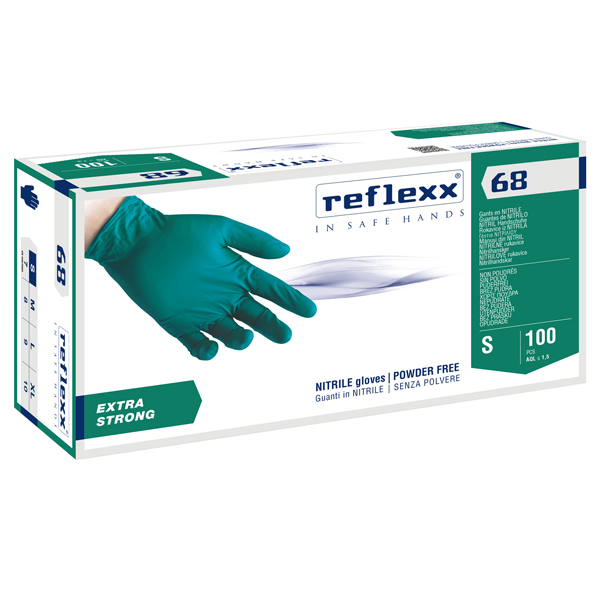 MD_99249 Guanti in nitrile R68 - senza polvere - taglia S - verde - Reflexx - conf. 100 pezzi - immagine 1
