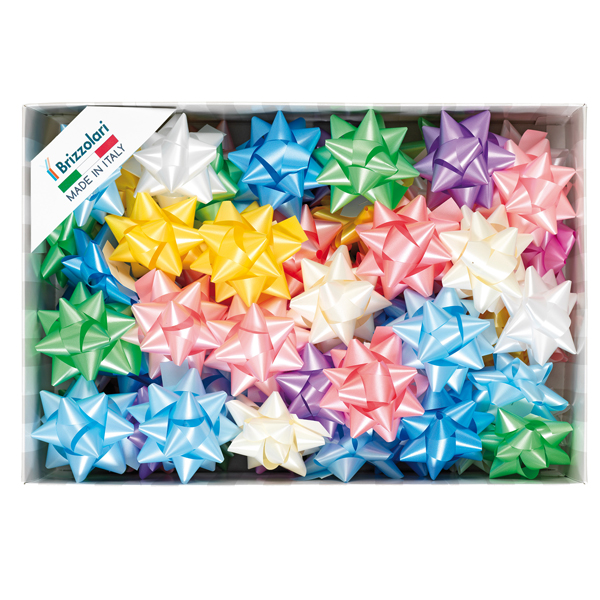 MD_99258 Stelle di nastro liscio 6800 - 19 mm x diam. 9 cm - colori assortiti primavera - Brizzolari - conf. 70 pezzi - immagine 1