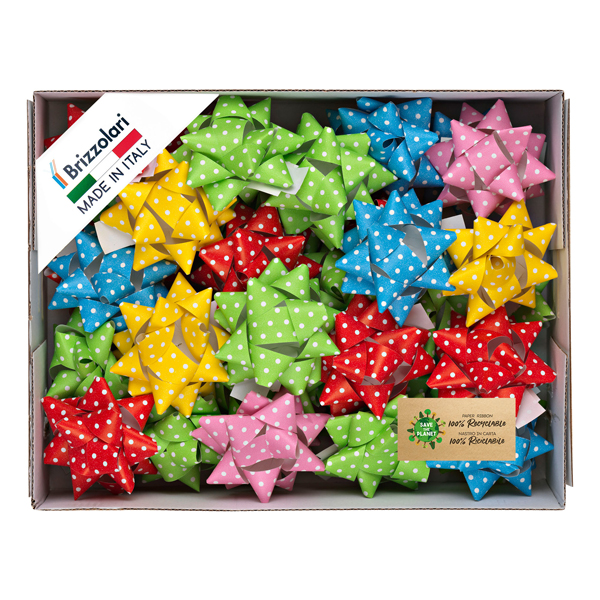 MD_99265 Stelle di nastro ecocarta - 20 mm x diam. 9 cm - fantasie assotite - Brizzolari - conf. 36 pezzi - immagine 1