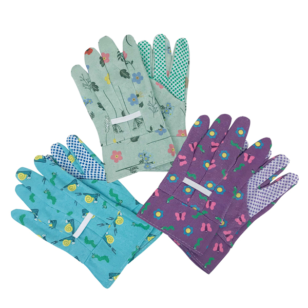 MD_99841 Guanti da giardino bambino - con palmo puntinato - taglia S - PVC - fantasie assortite - Verdemax - immagine 1