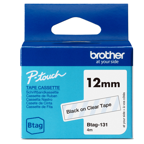 MD_BROBTAG131 Brother - Nastro adesivo - Nero/Trasparente - 12mm x 4mt - BTAG131 - immagine 1
