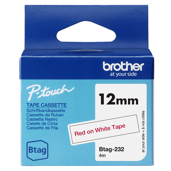 MD_BROBTAG232 Brother - Nastro - Rosso/Bianco - BTAG232 - 12mm x 4mt - immagine 1