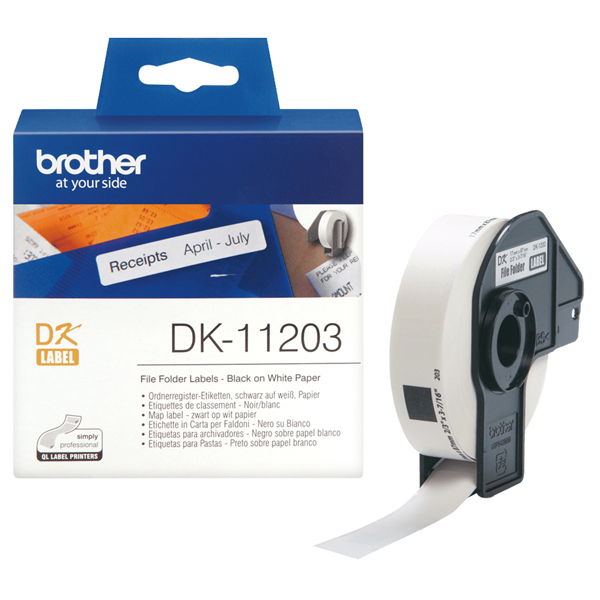 MD_BRODK11203 Brother - Rotolo 300 Etichette adesive 17 x 87mm - Nero/Bianco - DK-11203 - immagine 1