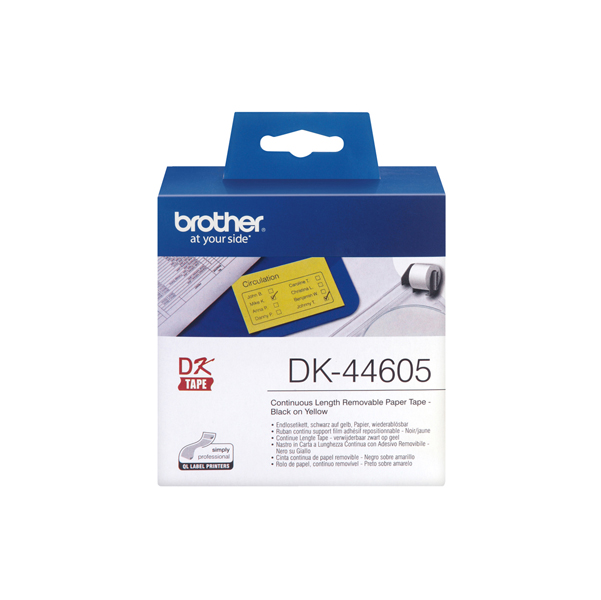 MD_BRODK44605 Brother - Rotolo etichetta continua - carta adesiva rimovibile - Nero/Giallo - 62mm x 30,48mt - DK-44605 - immagine 1