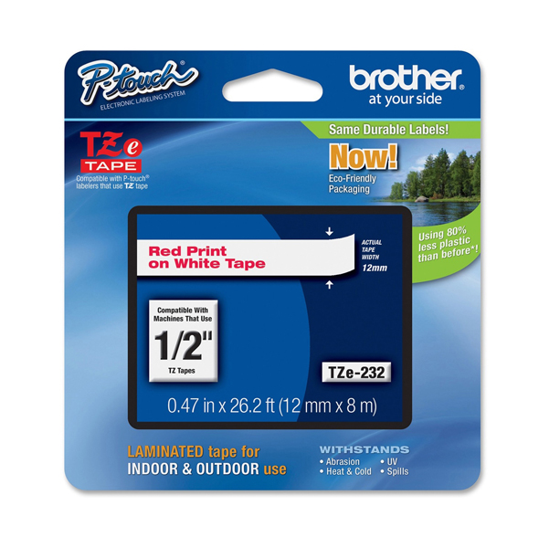 MD_BROTZE232 Brother - Nastro - Rosso/Bianco -TZE232 -12mm x 8mt - immagine 1