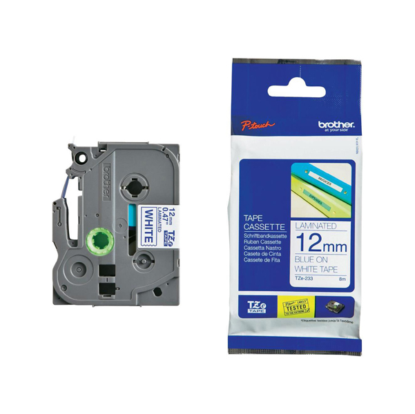 MD_BROTZE233 Brother - Nastro - Blu/Bianco - TZE233 - 12mm x 8mt - immagine 1