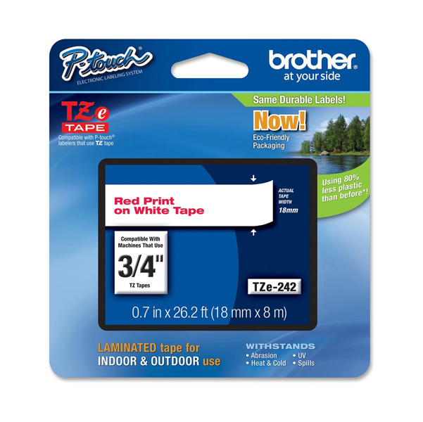 MD_BROTZE242 Brother - Nastro - Rosso/Bianco - TZE242 - 18mm x 8mt - immagine 1